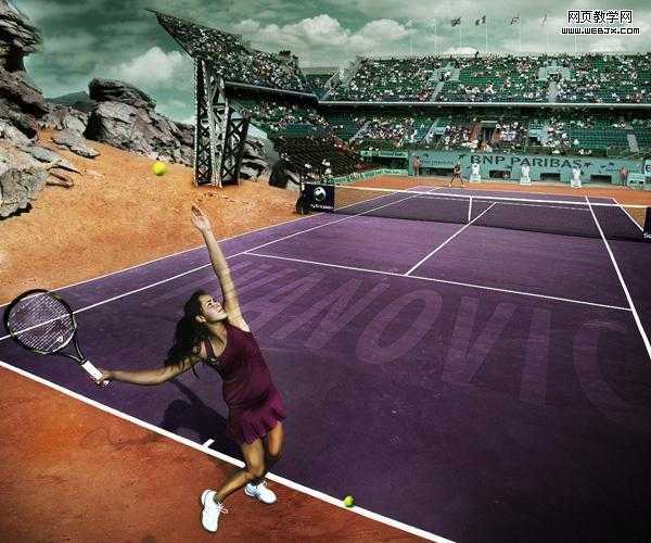 Photoshop合成户外体育馆羽毛球比赛图片