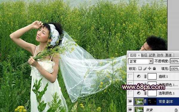 Photoshop为油菜花婚片调制出漂亮的暖意金色效果