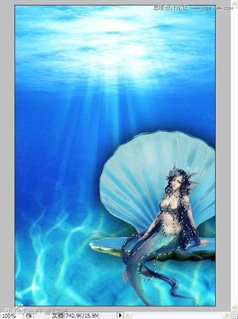 Photoshop合成在深海底的美人鱼海报效果