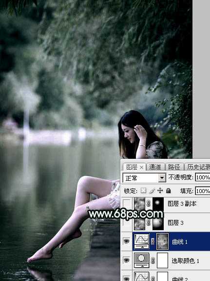 Photoshop调制出柔美的古典暗绿色水景人物图片