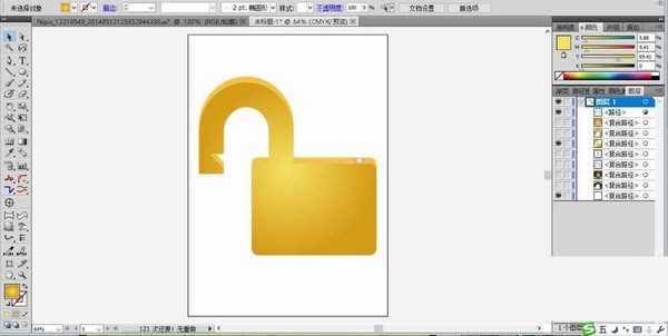 ai怎么设计打开的金锁图标?
